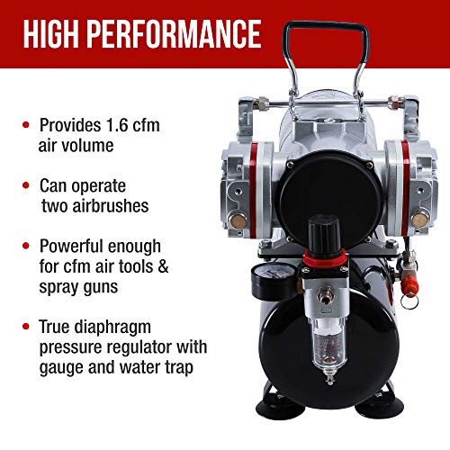 Master Airbrush TC-828 Airbrush Compressor with Tank- 1/4 HP Twin Cylinder - style: Dual Piston with Tank