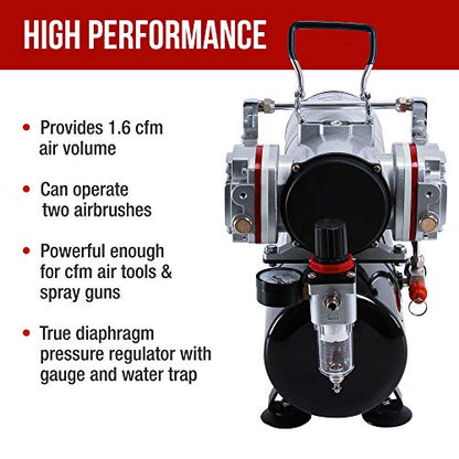 Master Airbrush TC-828 Airbrush Compressor with Tank- 1/4 HP Twin Cylinder - style: Dual Piston with Tank
