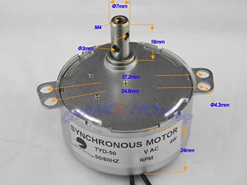 TYD-50 Small Synchronous Gear Motor 110V AC 7.5-9RPM CW/CCW Turntable Motor Brush Motor - size: 7.5/9RPM CW/CCW