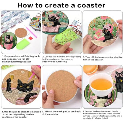 8 Pcs Cat Diamond Art Coasters Kit for Adults 4X4 Inch - color: Cat-1