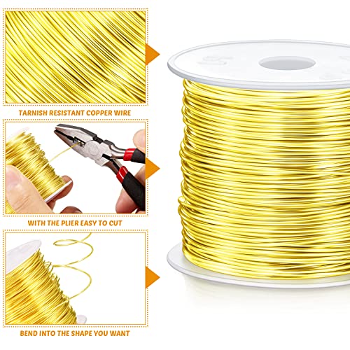 Funrous 5 Rolls Copper Wire 18 20 22 24 26 Gauge with Pliers,Gold - color: Gold