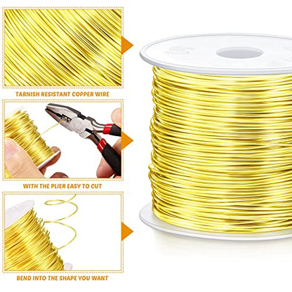 Funrous 5 Rolls Copper Wire 18 20 22 24 26 Gauge with Pliers,Gold - color: Gold