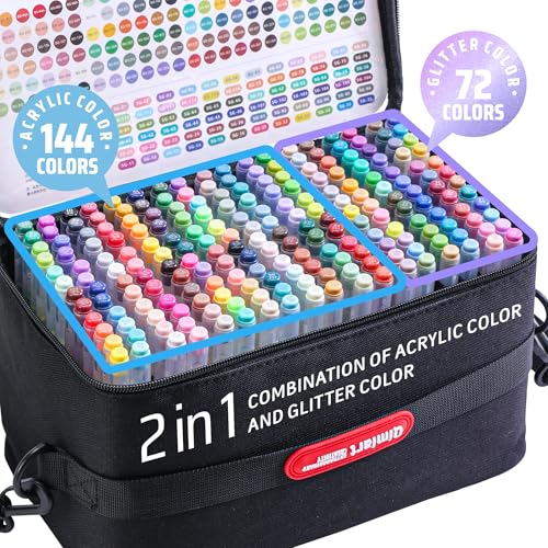 216 Colors Gel Pens with Travel Case,1.0mm Bold Tip,Acrylic+Glitter