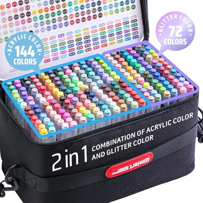 216 Colors Gel Pens with Travel Case,1.0mm Bold Tip,Acrylic+Glitter