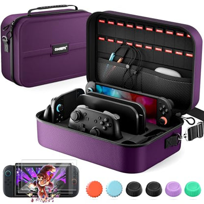 COOWPS for Nintendo Switch 2 Case, 2-Pack Screen Protectors, 6 Thumb Grips - color: Purple