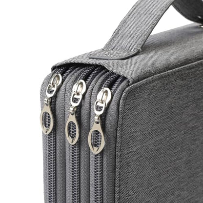 Canvas 120 Slots Pencil Case 3-Layer Zipped Holder w/Handle - color: Grey, size: 120