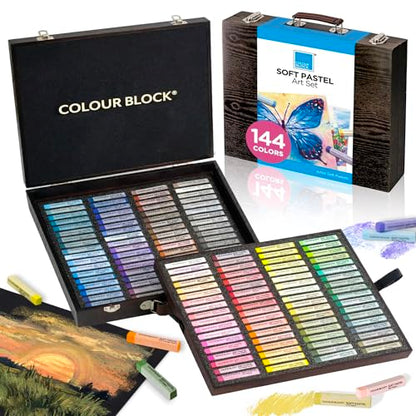 COLOUR BLOCK 144 Colors Soft Pastels Set, Wooden Box, Artist Chalk Pastels - size: 144 Count (Pack of 1)