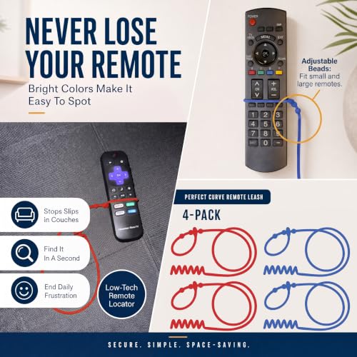 Remote Leash 4-Pack, Remote Control Tether, Adjustable 2 Blue & 2 Red - color: Blue/Red