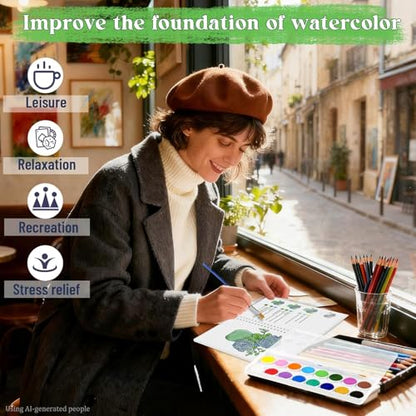 Beginners Watercolor Workbook for Adults, Step-by-Step Coloring Book Set - style: Bouquet