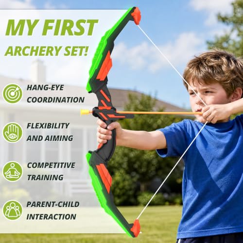 HYES Bow and Arrow for Kids, LED Light Up Archery Set, Green - size: 1 pack-green standing target