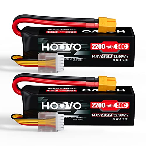 HOOVO 4S 14.8V 2200mAh 50C Lipo Battery Pack with XT60 Connector 2 Packs