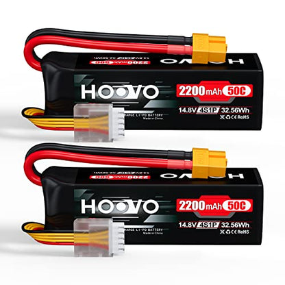 HOOVO 4S 14.8V 2200mAh 50C Lipo Battery Pack with XT60 Connector 2 Packs