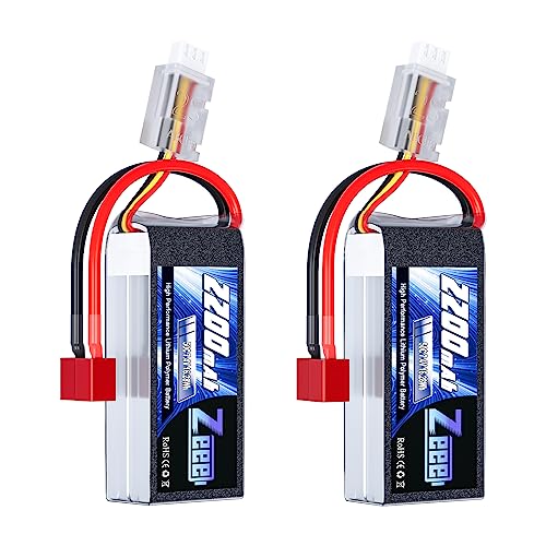 Zeee 2S 2200mAh Shorty Lipo Battery 7.4V 50C with T Connector (2 Pack)