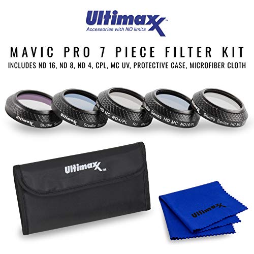 Ultimaxx 7 Piece Drone Camera Filter Bundle Kit for DJI Phantom 4, Phantom 4 w/Filters, Lens Hood, Gimbal Stabilizer, Carry Case