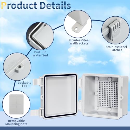 Junction Box - Waterproof Electrical Box ABS Plastic Enclosure Switch Router Project Box Latch Hinged Project Enclosure Gray Cover(4.3"x4.3"x2.9") - color: Grey Cover, size: 4.3"x4.3"x2.9"