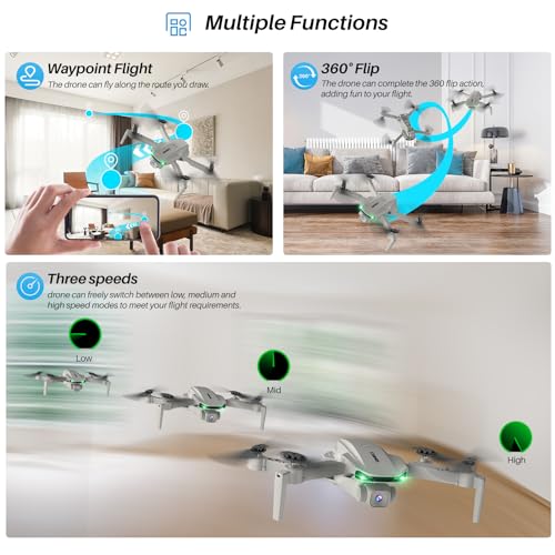 Simrex Drone With 1080P FPV Camera for Kids Adults - Quadcopter Drone with Hover Stable, Foldable Mini Drones With One Key Start, Waypoint Fly, Headless Mode, Auto-Follow, 3D Flip, 3 Speeds, 2 Batteries, Easy for Beginners
