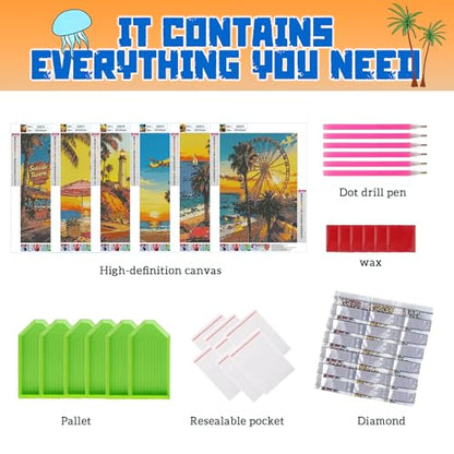 DOTSOPS 6 Pack Coastline Diamond Painting Kits for Adults Round Full Drill - color: Beach A