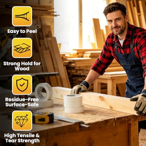 Double Sided Woodworking Tape 1IN x 648 Ft (6 Pack) Residue-Free - size: 1 Inch x 648 Ft