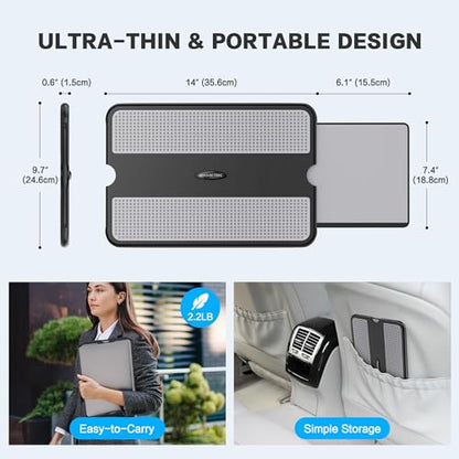 AboveTEK Portable Laptop Lap Desk w/Retractable Left/Right Mouse Pad Tray, Non-Slip Heat Shield Tablet Notebook Computer Stand Table w/Sturdy Stable Work Surface for Bed Sofa Couch or Travel