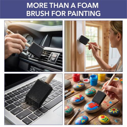 Bates- Foam Paint Brushes, 2 Inch, 16 Pack, Wooden Handle - color: Black, size: 2 Inch, 16 Pack