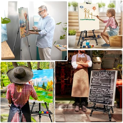 Adjustable Artist Easel - 19.69" to 61.8", Portable Folding Tabletop or Floor Easel with Brush Tray, Carry Bag, 4 Clips, 5 Palette Knives for Painting, Display, and Art Exhibitions (Black)