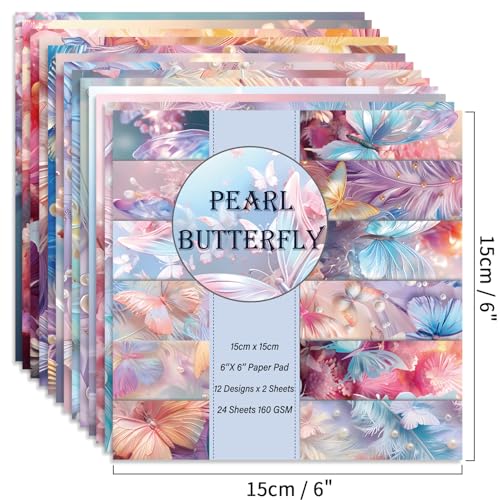 6x6" Cardstock Single Sided Scrapbooking,Craft Decorative Scrap Book Paper - color: 24sheets-Pearl Butterfly