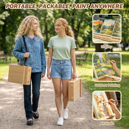 Tabletop Easel for Painting, Adjustable Beechwood Sketchbox, Portable