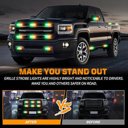 XRIDONSEN 8PCS Sync Grill Strobe Lights 32 LED Amber Green Emergency Lights - color: Amber/Green