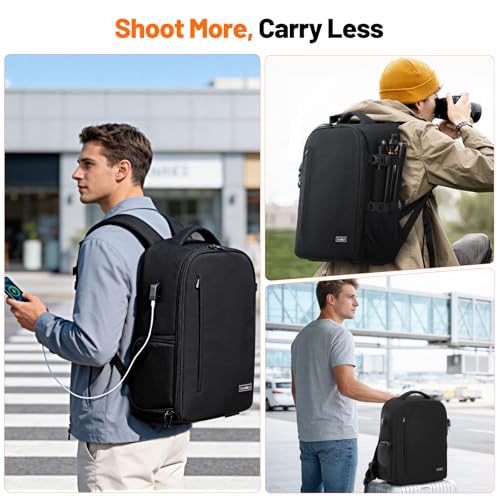 Cwatcun Camera Backpack, Large Water-Resistant DSLR Bag for Canon/Nikon/Sony - color: Black, size: 2.0 X Large