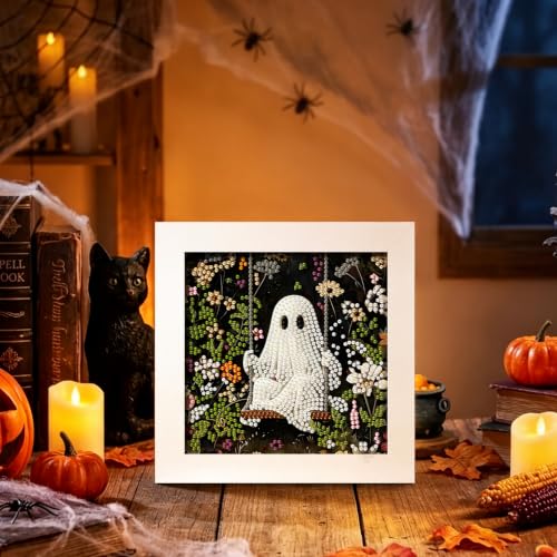 Geyoga 4 Pcs Halloween Diamond Painting Kits with Frame 7 x 7 Inch - style: Ghost