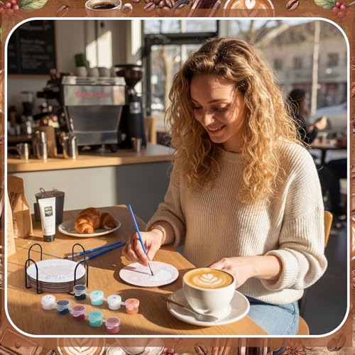 Reallnaive 8 Pcs Coffee Paint by Numbers Kit for Adults Wooden Coaster - style: Coffee