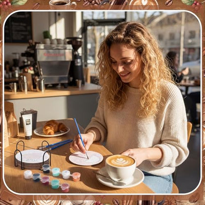 Reallnaive 8 Pcs Coffee Paint by Numbers Kit for Adults Wooden Coaster - style: Coffee