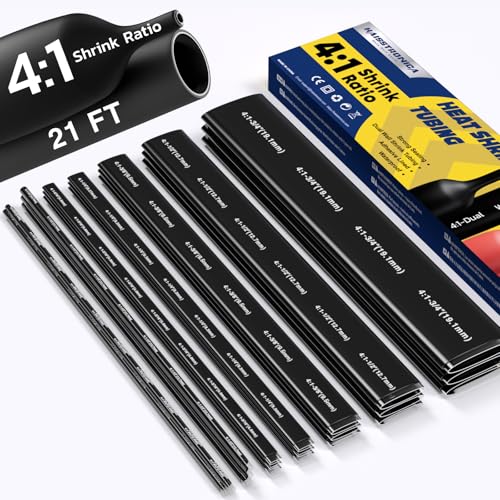 haisstronica 21Ft 4:1 Heat Shrink Tubing Kit 7 Sizes 3/32"-3/4" Black - size: 3/32"-3/4"*21ft