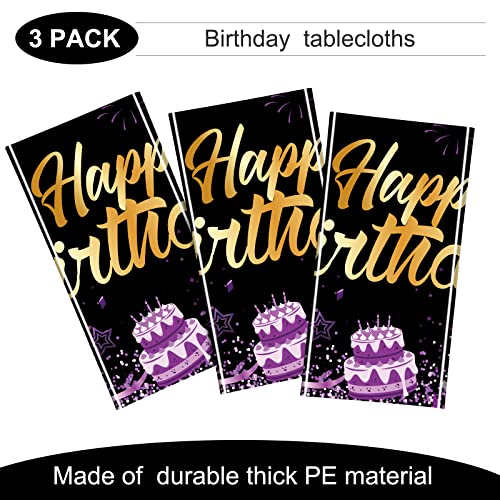 Breling 3 Pack Happy Birthday Tablecloths Decoration, Black Purple - color: Black Purple