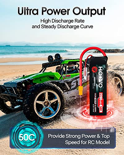HOOVO 4S 14.8V 2200mAh 50C Lipo Battery Pack with XT60 Connector 2 Packs