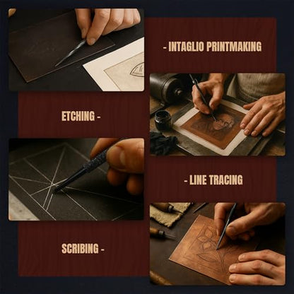 UJ Ramelson Intaglio and Dry Point Etching Scribing Tools Kit, Twisted Scriber, Scraper Burnisher, Hook, and Carbide Scribe, Printmaking Supplies - style: Scribing Kit- 5- Piece