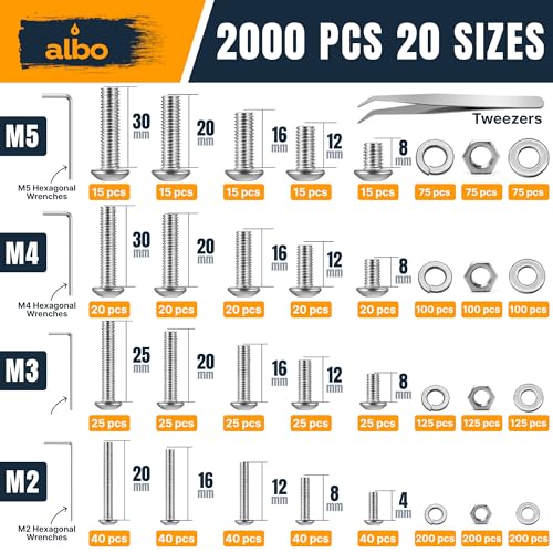 ALBO 2000 Pcs M2-M5 Socket Head Cap Screw Kit, 304 Stainless Steel - style: Set 2000 Head Cap