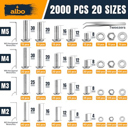 ALBO 2000 Pcs M2-M5 Socket Head Cap Screw Kit, 304 Stainless Steel - style: Set 2000 Head Cap