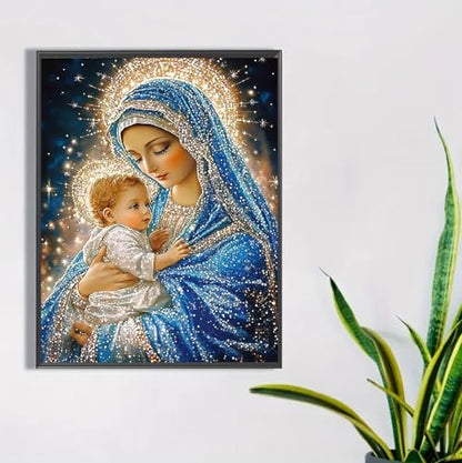 JFYHAB 5D Jesus Diamond Art Kits for Adults Beginners, Virgin Mary Diamond Painting Kits, DIY Full Round Drill Paint by Diamonds Dot Gem Art for Adults, Home Wall Decor 12 x 16 Inch