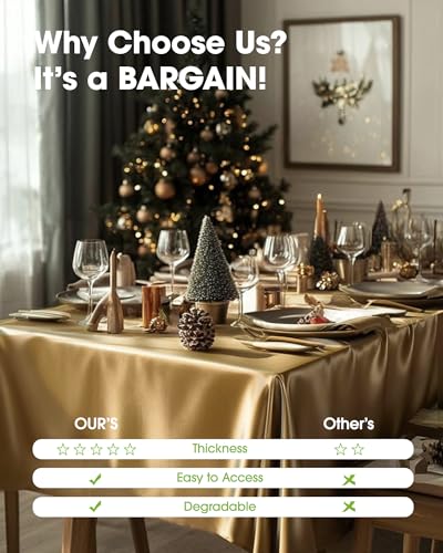 Pureegg Plastic Table Cloth Disposable 6 Pack, 54 x 108 Inch, Gold - color: Gold, size: 54" X 108" Rectangle