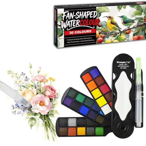 kander 30 Color Watercolor Paint Set with Detail Paint Brushes