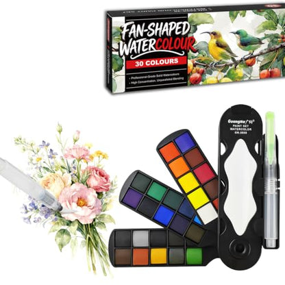 kander 30 Color Watercolor Paint Set with Detail Paint Brushes