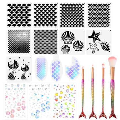 12Pcs Mermaid Scale Stencil Set Face Paint Stencil DIY Makeup Kit