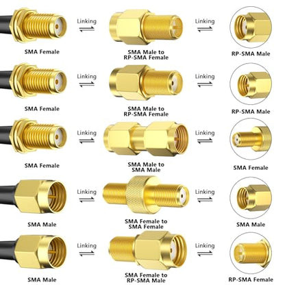 SMA Antenna Extension Cable RG58 Coax Jumper Male-Female 10FT & 5 Adapters - color: RG58 SMA+5pcs Adapter, size: 10FT