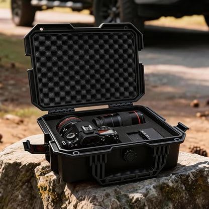 SHALL Hard Case, Cyberdeck Case, IP67 Waterproof Protective Camera Case with Customizable Foam, Protection for Camera, Drones, Lens, Equipment, 14"x11"x6", Black - color: Black