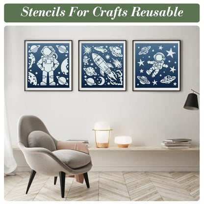 Space Astronaut Stencils for Crafts Reusable 15Pcs Stencils(7.87X7.87 Inch) - color: Astronaut