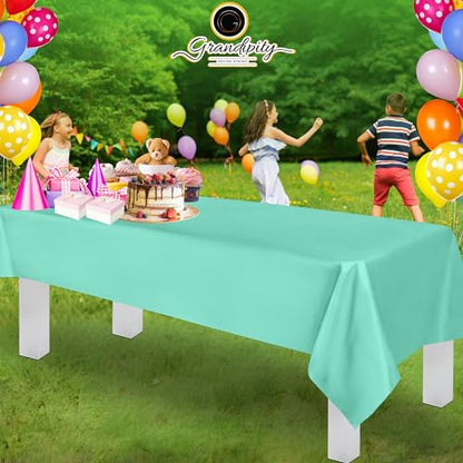 Grandipity Plastic Table Cloth Disposable 12 Pack 54” x 108” Rectangle - color: Aqua, size: 54in. x 108in. Rectangle