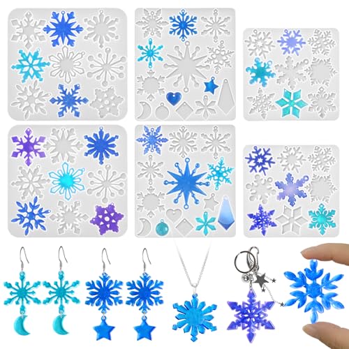 Snowflake Earring Mold, in Pairs Christmas Earring Molds with Hole - color: 6 Pcs Snowflake Earring Mold Set