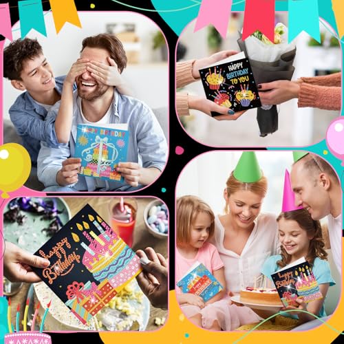 Saillong 12 Pack Black Happy Birthday Diamond Art Card with Envelopes - color: Birthday
