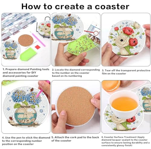 8 Pcs Flower Diamond Art Coasters Kit for Adults 4X4 Inch - color: Flower-2